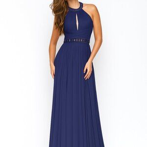 Sherri Hill 50089 Navy Blue embellished high neck dress